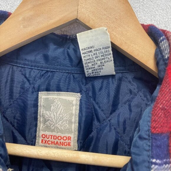 VTG 90s Outdoor Exchange Flannel Shacket Jacket Mens Medium M Plaid Quilted Red - Picture 3 of 16